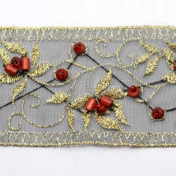 Lace tulle with golden embroidery