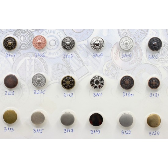 Jeans buttons caps shade card